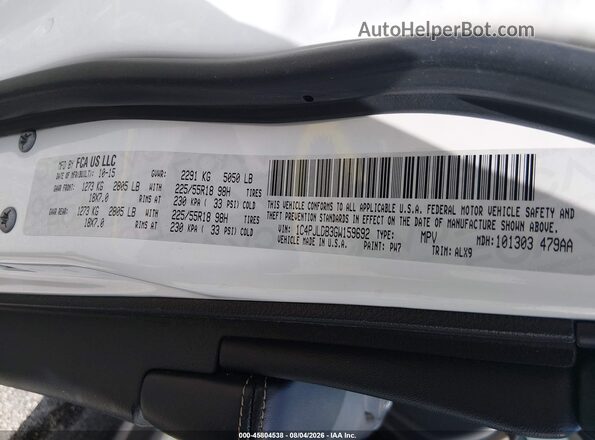 1C4PJLDB3GW159692 2016 JEEP CHEROKEE White Vista del compartimento del motor