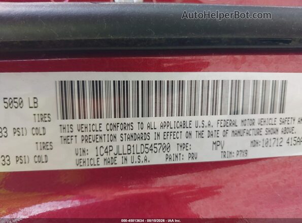 1C4PJLLB1LD545700 2020 JEEP CHEROKEE Maroon Շարժիչի բաժամունքի տեսք