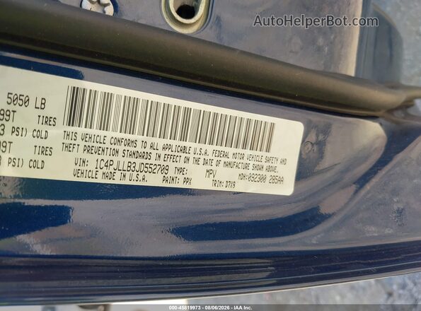 1C4PJLLB3JD552709 2018 JEEP CHEROKEE Синий Вид подкапотного пространства