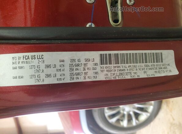 1C4PJLLB9KD132776 2019 JEEP CHEROKEE Maroon Engine compartment view