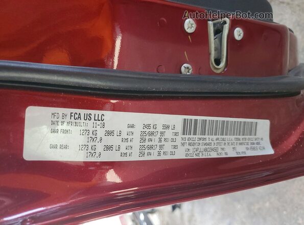 1C4PJLLX8KD204563 2019 JEEP CHEROKEE Бордовый Панорамный вид салона 360°