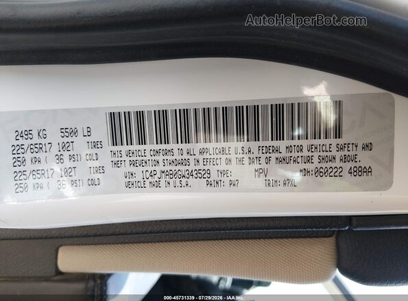 1C4PJMAB0GW343529 2016 JEEP CHEROKEE White Widok komory silnika