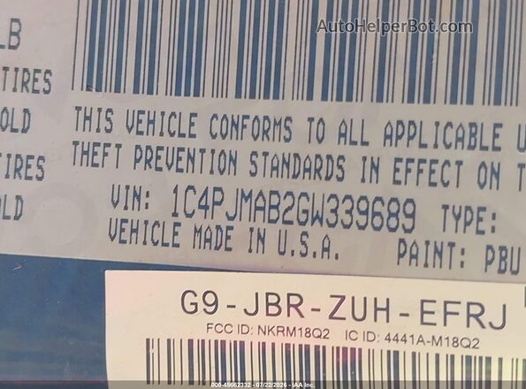 1C4PJMAB2GW339689 2016 JEEP CHEROKEE Blue Շարժիչի բաժամունքի տեսք