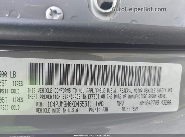 1C4PJMBN0KD455311 2019 JEEP CHEROKEE Gray Vista del compartimento del motor