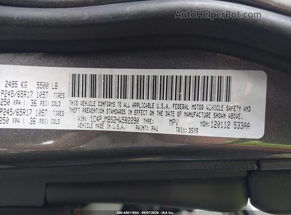 1C4PJMBS2HW582290 2017 JEEP CHEROKEE Gray Вид підкапотного простору
