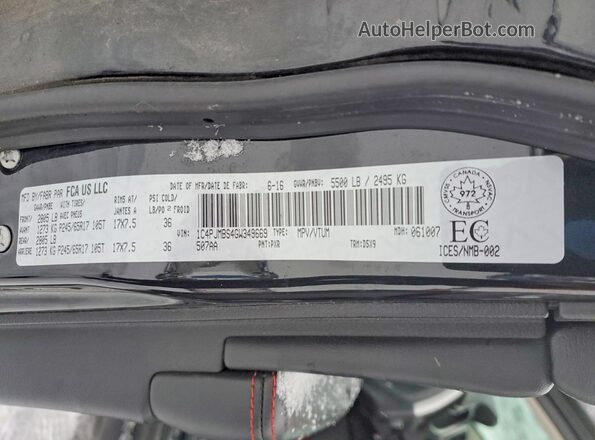 1C4PJMBS4GW349669 2016 JEEP CHEROKEEE Black VIN sticker view