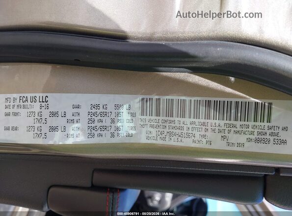 1C4PJMBS4HW515674 2017 JEEP CHEROKEE Green Вид підкапотного простору
