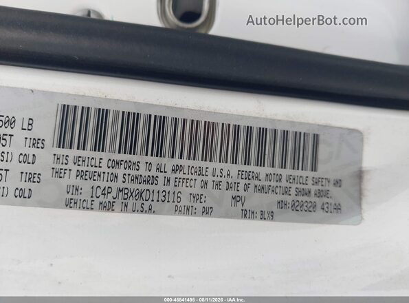 1C4PJMBX0KD113116 2019 JEEP CHEROKEE White Vista del compartimento del motor