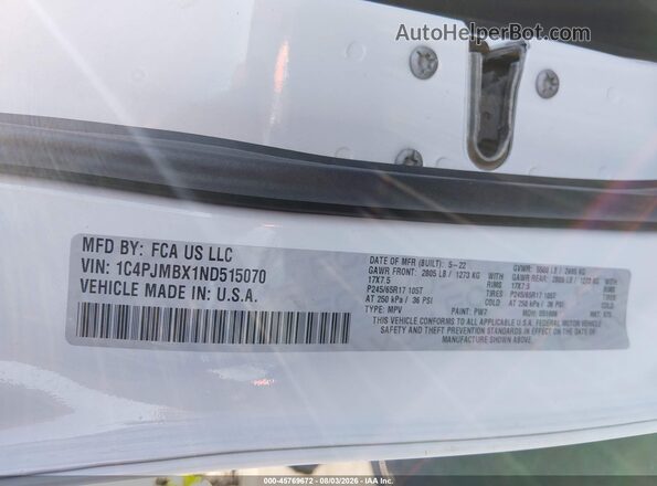 1C4PJMBX1ND515070 2022 JEEP CHEROKEE White Vista del compartimento del motor