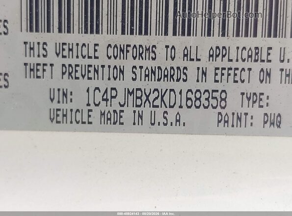1C4PJMBX2KD168358 2019 JEEP CHEROKEE White Engine compartment view