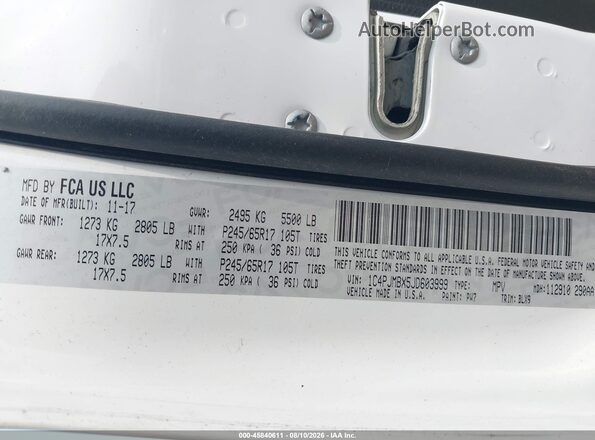 1C4PJMBX5JD603999 2018 JEEP CHEROKEE White Շարժիչի բաժամունքի տեսք