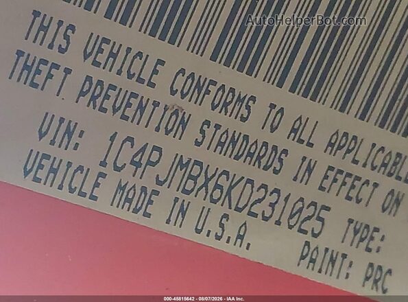 1C4PJMBX6KD231025 2019 JEEP CHEROKEE Red Vista del compartimento del motor