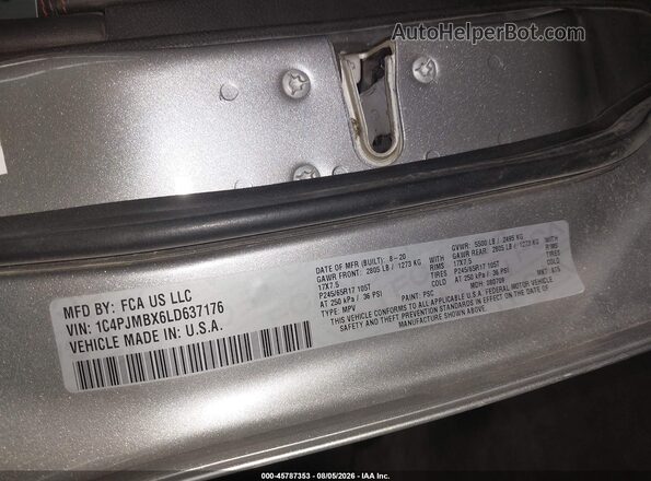 1C4PJMBX6LD637176 2020 JEEP CHEROKEE Gray Շարժիչի բաժամունքի տեսք