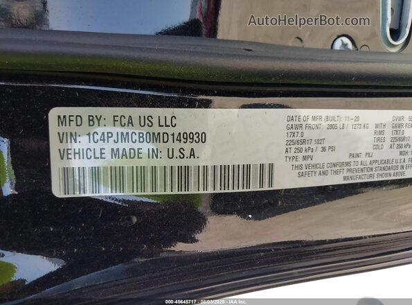 1C4PJMCB0MD149930 2021 JEEP CHEROKEE Black Widok komory silnika