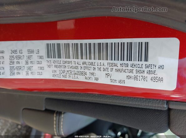 1C4PJMCB1GW359834 2016 JEEP CHEROKEE Red ძრავის განყოფილების ხედი