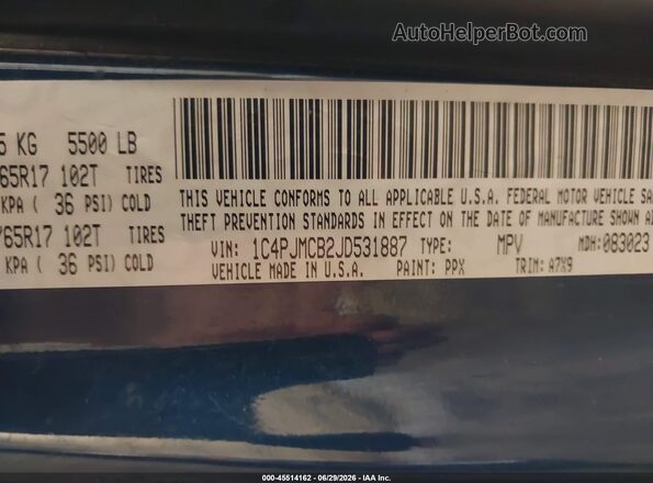 1C4PJMCB2JD531887 2018 JEEP CHEROKEE Blue Вид підкапотного простору