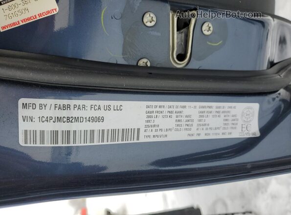 1C4PJMCB2MD149069 2021 JEEP CHEROKEE Blue 360 interior view