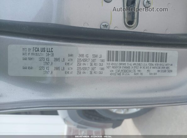 1C4PJMCB3KD341176 2019 JEEP CHEROKEE Silver ძრავის განყოფილების ხედი