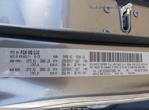 1C4PJMCB3KD479803 2019 JEEP CHEROKEE Серый Вид подкапотного пространства
