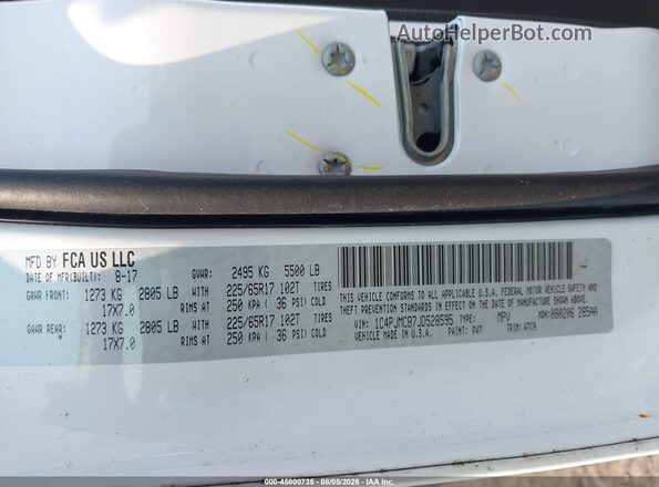 1C4PJMCB7JD528595 2018 JEEP CHEROKEE Белый Вид подкапотного пространства