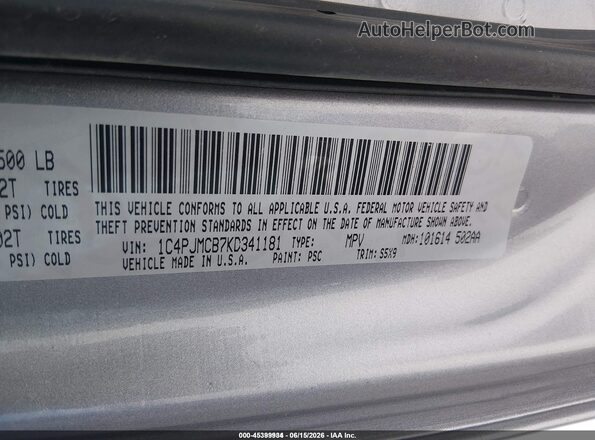 1C4PJMCB7KD341181 2019 JEEP CHEROKEE Silver Շարժիչի բաժամունքի տեսք