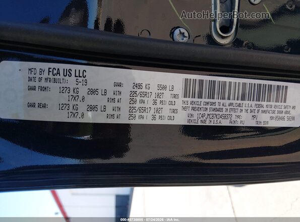 1C4PJMCB7KD458372 2019 JEEP CHEROKEE Black Vista del compartimento del motor