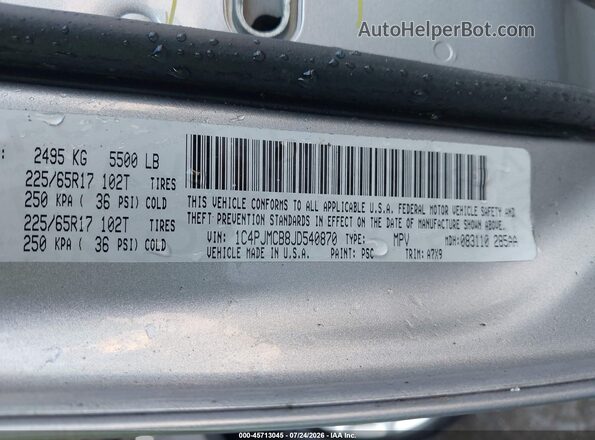 1C4PJMCB8JD540870 2018 JEEP CHEROKEE Серебряный Вид подкапотного пространства
