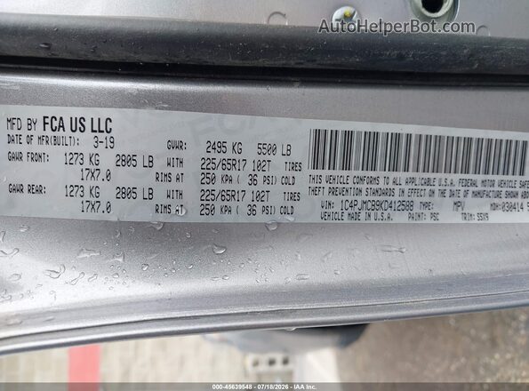 1C4PJMCB9KD412588 2019 JEEP CHEROKEE Silver Շարժիչի բաժամունքի տեսք