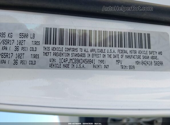 1C4PJMCB9KD450841 2019 JEEP CHEROKEE White ძრავის განყოფილების ხედი