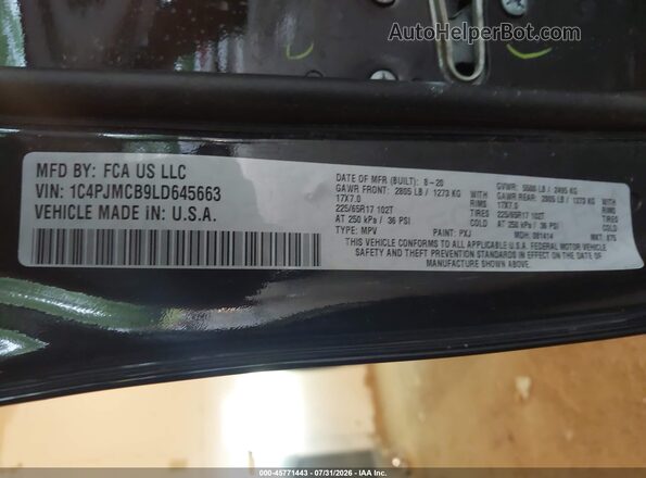 1C4PJMCB9LD645663 2020 JEEP CHEROKEE Black Շարժիչի բաժամունքի տեսք