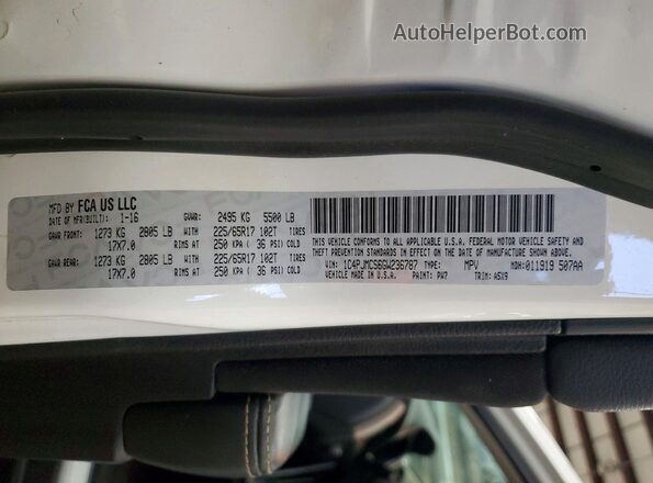1C4PJMCS6GW236787 2016 JEEP CHEROKEE White VIN կոդի պիտակի տեսք