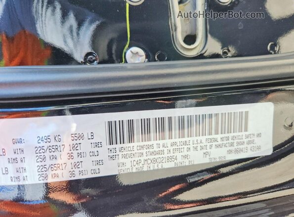 1C4PJMCX8KD218954 2019 JEEP CHEROKEE Черный Панорамный вид салона 360°