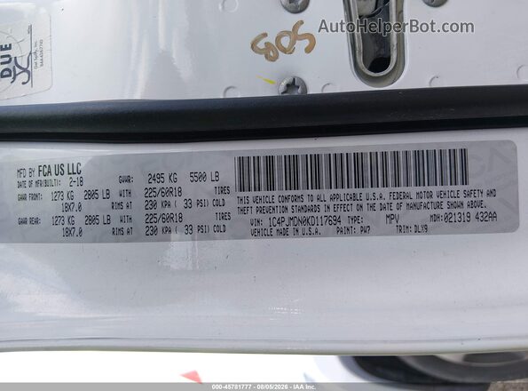 1C4PJMDN0KD117694 2019 JEEP CHEROKEE White Widok komory silnika