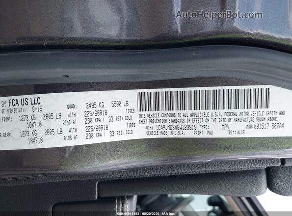 1C4PJMDS4GW123919 2016 JEEP CHEROKEE Серый Вид подкапотного пространства