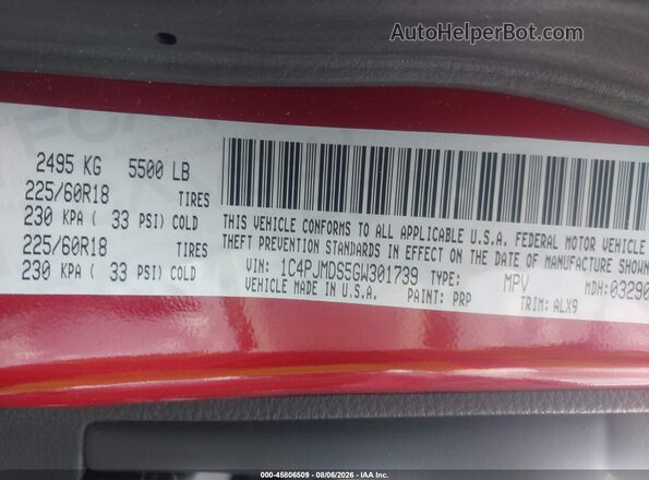 1C4PJMDS5GW301739 2016 JEEP CHEROKEE Red Engine compartment view