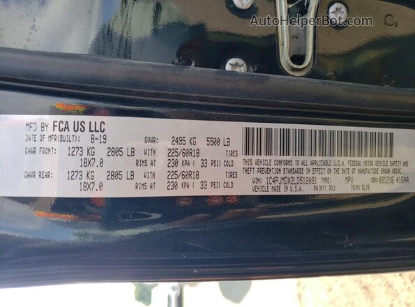 1C4PJMDX2LD512091 2020 JEEP CHEROKEE Black VIN sticker view