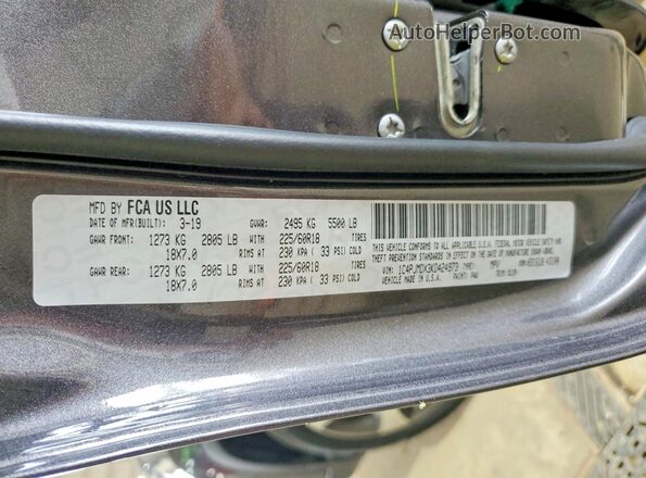 1C4PJMDX3KD424973 2019 JEEP CHEROKEE Gray VIN კოდის სტიკერის ხედი