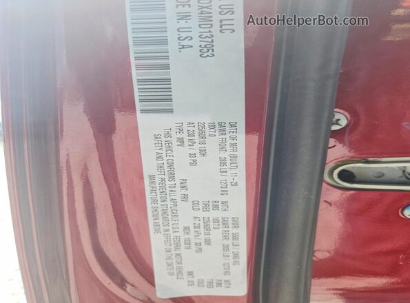 1C4PJMDX4MD137953 2021 JEEP CHEROKEE Красный Вид подкапотного пространства