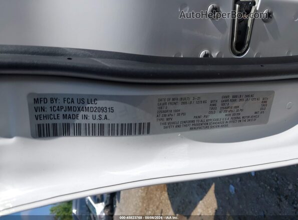 1C4PJMDX4MD209315 2021 JEEP CHEROKEE White Engine compartment view