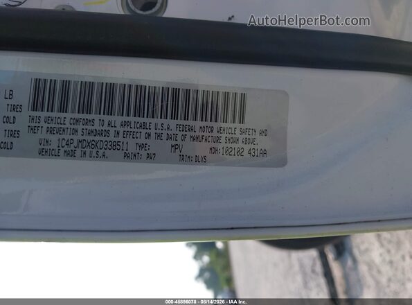 1C4PJMDX6KD338511 2019 JEEP CHEROKEE Белый Вид подкапотного пространства