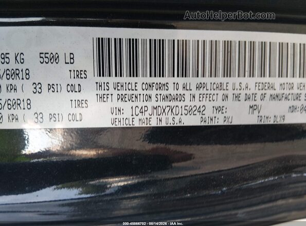 1C4PJMDX7KD150242 2019 JEEP CHEROKEE Black Widok komory silnika