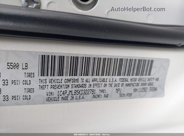 1C4PJMLB5KD322791 2019 JEEP CHEROKEE White Vista del compartimento del motor