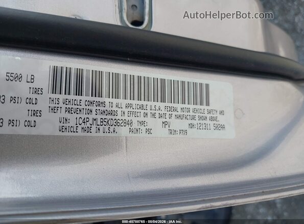 1C4PJMLB5KD362840 2019 JEEP CHEROKEE Серебряный Вид подкапотного пространства