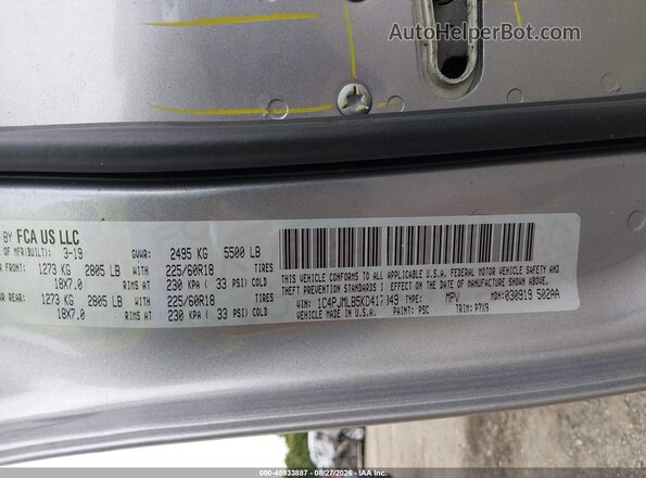 1C4PJMLB5KD417349 2019 JEEP CHEROKEE Gray Вид підкапотного простору