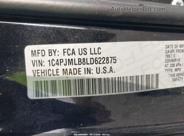 1C4PJMLB8LD622875 2020 JEEP CHEROKEE Black Engine compartment view