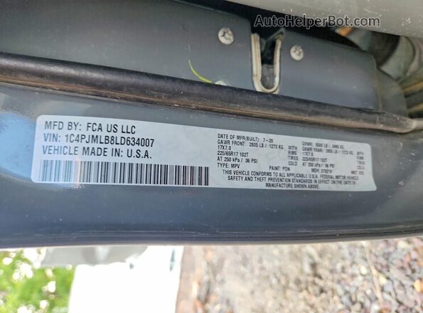 1C4PJMLB8LD634007 2020 JEEP CHEROKEE Gray VIN sticker view