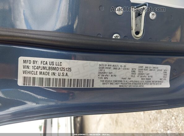 1C4PJMLB9MD125125 2021 JEEP CHEROKEE Blue Vista del compartimento del motor