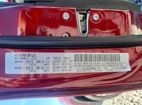1C4PJMLBXLD584968 2020 JEEP CHEROKEE Maroon VIN კოდის სტიკერის ხედი