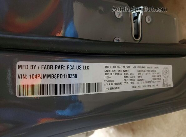 1C4PJMMB8PD110358 2023 JEEP CHEROKEE Gray VIN კოდის სტიკერის ხედი