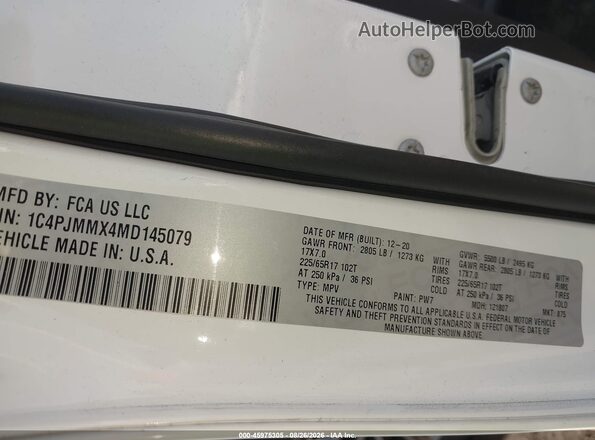 1C4PJMMX4MD145079 2021 JEEP CHEROKEE White Widok komory silnika